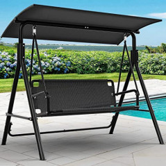 YITAHOME 3 Sitzer Hollywoodschaukel, Metall Outdoor Hollywoodschaukeln mit Liegefunktion, Gartenschaukel mit Verstellbarem So