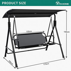 YITAHOME 3 Sitzer Hollywoodschaukel, Metall Outdoor Hollywoodschaukeln mit Liegefunktion, Gartenschaukel mit Verstellbarem So