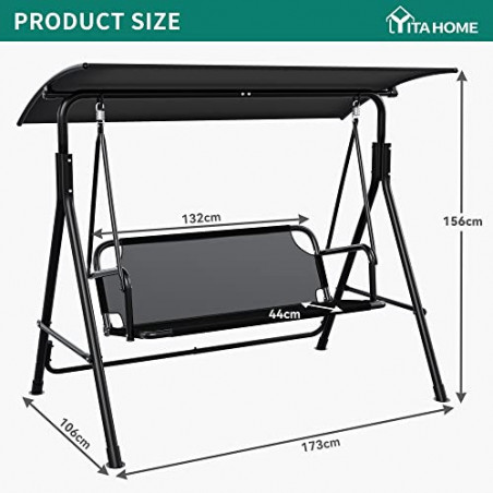 YITAHOME 3 Sitzer Hollywoodschaukel, Metall Outdoor Hollywoodschaukeln mit Liegefunktion, Gartenschaukel mit Verstellbarem So