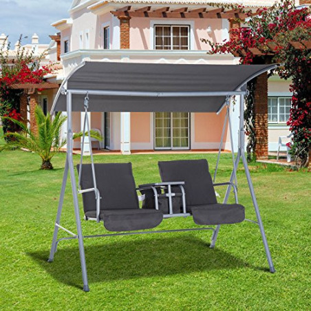 Outsunny Hollywoodschaukel Gartenschaukel Schaukel 2-Sitzer mit Sonnendach Grau 170 x 110 x 165cm