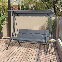 Outsunny Hollywoodschaukel 3-Sitzer Gartenschaukel Schaukelbank mit verstellbarem Sonnendach Teetisch Stahl Polyester Grau+Sc