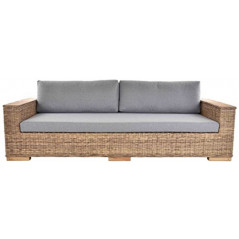 Krines Home Schlafsofa Maxi Rattan-Sofa Rattan Wohnzimmersofa mit Polster Couch Lounge Wohnzimmer Sofa  Grau Natur, 4-Sitzer 