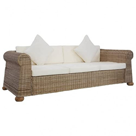 vidaXL Sofa 3-Sitzer mit Polstern Couch Rattansofa Loungesofa Sitzmöbel Wohnzimmersofa Wohnmöbel Büromöbel Rattanmöbel Design