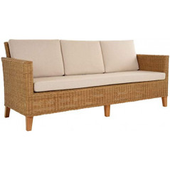 korb.outlet Rattan-Sofa 3-Sitzer Lounge in der Farbe Honig  Dunkel  inkl. Sitzpolster Beige, Couch aus echtem Rattan