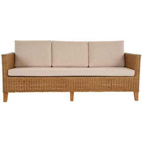 korb.outlet Rattan-Sofa 3-Sitzer Lounge in der Farbe Honig  Dunkel  inkl. Sitzpolster Beige, Couch aus echtem Rattan