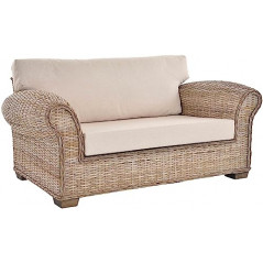 Krines Home Rattansofa Chester Lounge Liegesofa Wohnzimmer Couch Natur Rattan Sofa mit Polster Rattanmöbel  165cm, Grau Natur