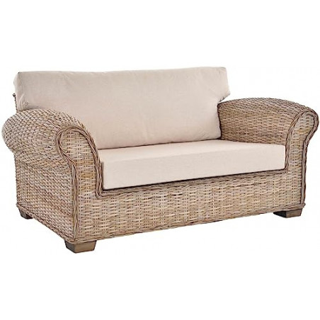 Krines Home Rattansofa Chester Lounge Liegesofa Wohnzimmer Couch Natur Rattan Sofa mit Polster Rattanmöbel  165cm, Grau Natur