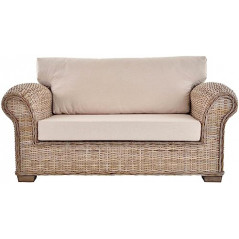 Krines Home Rattansofa Chester Lounge Liegesofa Wohnzimmer Couch Natur Rattan Sofa mit Polster Rattanmöbel  165cm, Grau Natur