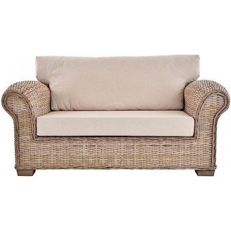 Krines Home Rattansofa Chester Lounge Liegesofa Wohnzimmer Couch Natur Rattan Sofa mit Polster Rattanmöbel  165cm, Grau Natur