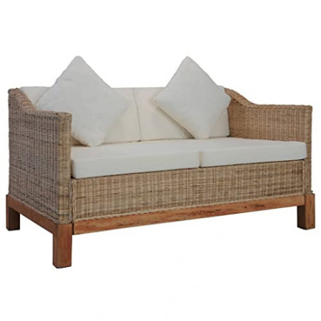 GuyAna 2-Sitzer-Sofa mit Auflagen Natur Rattan Poly Rattan 2 Seater Rattan Sofa Gartensofa