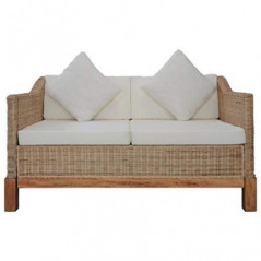 GuyAna 2-Sitzer-Sofa mit Auflagen Natur Rattan Poly Rattan 2 Seater Rattan Sofa Gartensofa