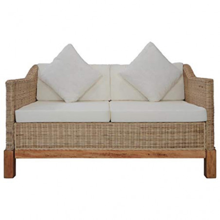 GuyAna 2-Sitzer-Sofa mit Auflagen Natur Rattan Poly Rattan 2 Seater Rattan Sofa Gartensofa