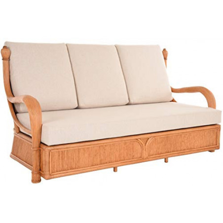 korb.outlet Edles Wohnzimmer Schlafsofa Rattan-Sofa Prince 3-Sitzer Liegesofa Wintergarten Couch Rattansofa Sofa  Beige 