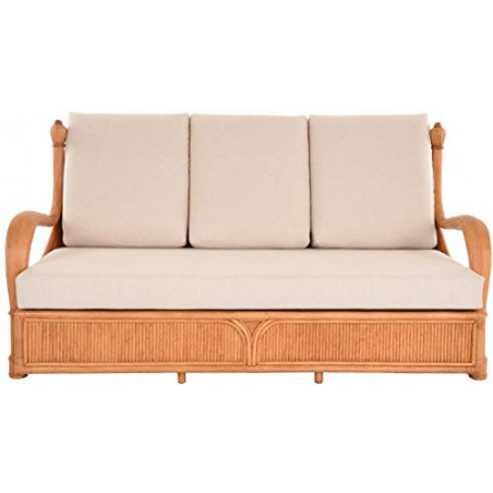 korb.outlet Edles Wohnzimmer Schlafsofa Rattan-Sofa Prince 3-Sitzer Liegesofa Wintergarten Couch Rattansofa Sofa  Beige 