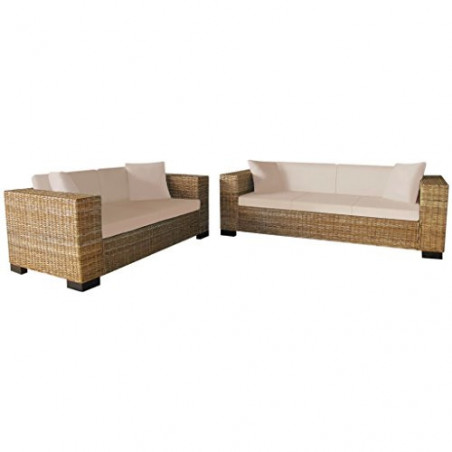 Festnight Sofa Set Wohnzimmersofa Couch Loungesofa aus Echtes Rattan Holzrahmen inkl. 2-Sitzer-Sofa und 3-Sitzer-Sofa Rattans