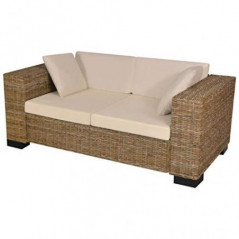Homgoday 7-TLG. 2-Sitzer Sofa Set Echtes Rattan Sofa Couch Doppelsofa Relaxsofa Polstersofa Sofa Modern Loungesofa Wohnzimmer