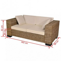 Homgoday 7-TLG. 2-Sitzer Sofa Set Echtes Rattan Sofa Couch Doppelsofa Relaxsofa Polstersofa Sofa Modern Loungesofa Wohnzimmer