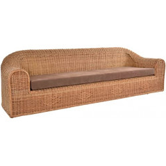 Rattansofa Count Wohnzimmer Couch aus echtem Rattan Lounge Sofa 4-Sitzer  Viersitzer, Hell Natur, braunes Kissen 