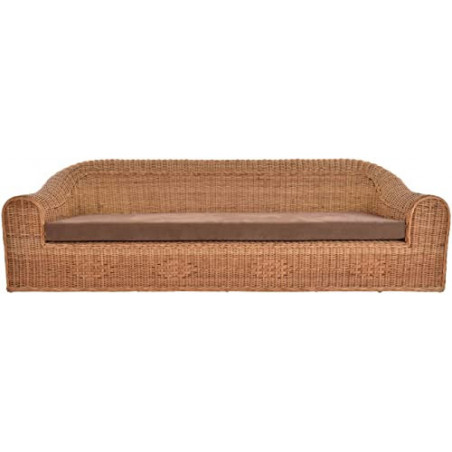 Rattansofa Count Wohnzimmer Couch aus echtem Rattan Lounge Sofa 4-Sitzer  Viersitzer, Hell Natur, braunes Kissen 