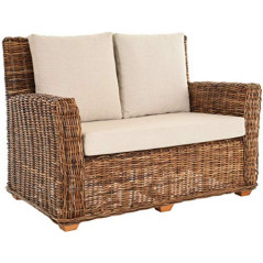 Krines Home 2-Sitzer Rattan Wohnzimmer-Sofa Wohnzimmer Couch Rattansofa Sofa aus echtem Rattan Braun