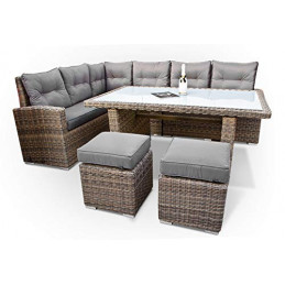 PolyRattan Ecklounge DEUTSCHE MARKE - EIGNENE PRODUKTION - 8 Jahre GARANTIE auf UV Beständigkeit - Gartenmöbel Essgruppe Tisc