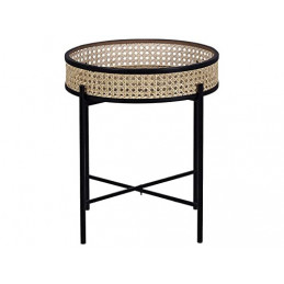 Beistelltisch Rattan beige natürlich Metallgestell schwarz rund 36cm Boho Vienna