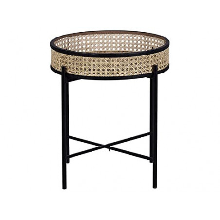 Beistelltisch Rattan beige natürlich Metallgestell schwarz rund 36cm Boho Vienna