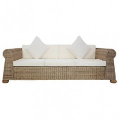 Wakects Sofa aus Rattan mit Kissen, 3-Sitzer Sofa, Polsterung aus Textil aus massivem Holz für Wohnzimmer für Wohnzimmer