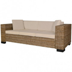 Festnight 8-TLG. Sofa Set 3-Sitzer-Sofa aus Echt Rattan Rattansofa Couch Loungesofa Wohnzimmersofa