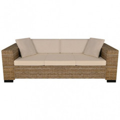 Festnight 8-TLG. Sofa Set 3-Sitzer-Sofa aus Echt Rattan Rattansofa Couch Loungesofa Wohnzimmersofa