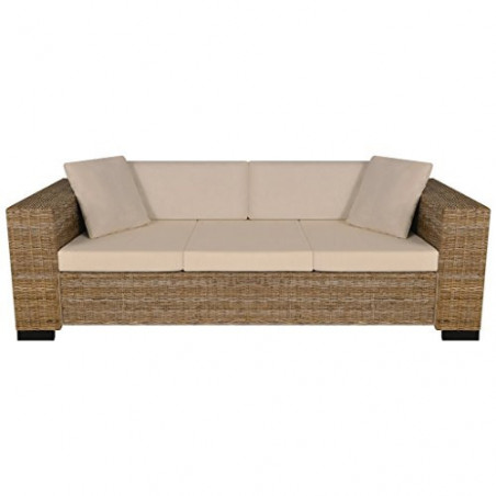 Festnight 8-TLG. Sofa Set 3-Sitzer-Sofa aus Echt Rattan Rattansofa Couch Loungesofa Wohnzimmersofa