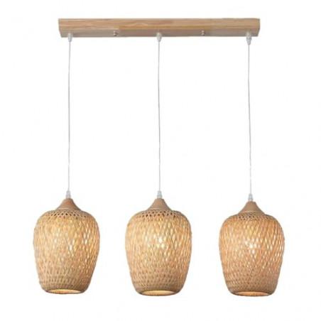 Vintage Pendelleuchte Boho Hängelampe Rattan E27 Lampenfassung 3-Flammige Luster 220V Verstellbarer Deckenlampe Gewebte Lampe