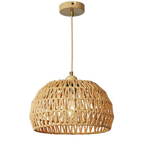 FORCOSO Pendelleuchte Rattan, Boho Lampe Rattan Hängend Rustikal, Geflochten Hängelampe Korb, Deckenlampe Rattan E27 Ø30 cm ,