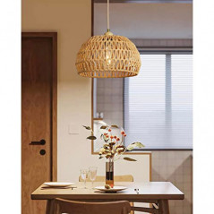 FORCOSO Pendelleuchte Rattan, Boho Lampe Rattan Hängend Rustikal, Geflochten Hängelampe Korb, Deckenlampe Rattan E27 Ø30 cm ,