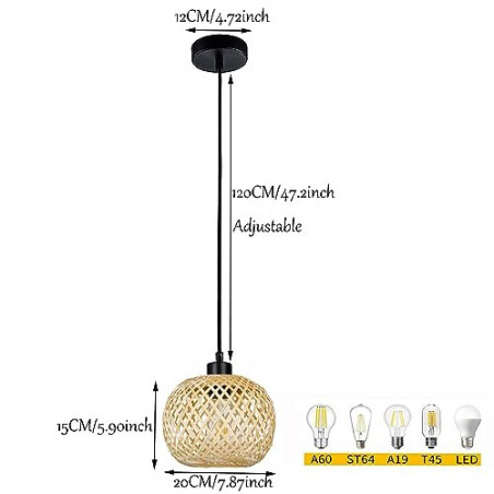 Vintage Boho Rattan Lampe Hängelampe Pendelleuchte Hängeleuchte Holz Bambus Lampenschirm Deckenlampe Badlampe Badezimmerlampe