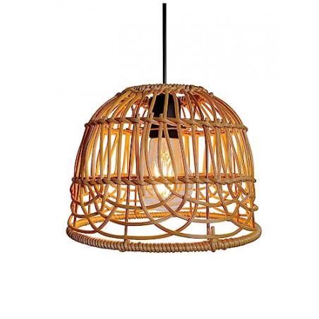 Vintage Boho Rattan Hängelampe Batterie Lampe mit Akku Hängeleuchte Deckenlampe ohne Strom Stromanschluss Glühbirne Außenbele