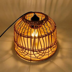 Vintage Boho Rattan Hängelampe Batterie Lampe mit Akku Hängeleuchte Deckenlampe ohne Strom Stromanschluss Glühbirne Außenbele