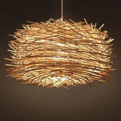 Comely Vintage Rattan Hängelampe, Handgemachte Gewebt Rattan Pendelleuchte mit E27 Fassung, Boho Deckenlampe in Vogelnestform