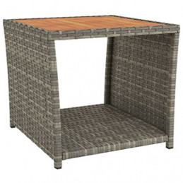 vidaXL Beistelltisch mit Holzplatte Grau Poly Rattan & Akazienholz