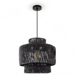 Paco Home Pendelleuchte Esstisch Papier Boho Hängelampe Esszimmer Lampe E27 Hängeleuchte Rattan, Farbe:Schwarz  Ø40cm , Leuch