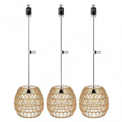 EcoGehen 3x Rattan Hängelampe mit Batterie Außen Innen Hängeleuchte Batteriebetriebene Lampe Tragbare Boho Korb Lampenschirm 