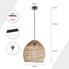 Paco Home Pendelleuchte Wohnzimmer Boho Korbleuchten Pendellampe Rattan Hängeleuchte Esszimmer Lampe Papier E27, Lampenart:Pe