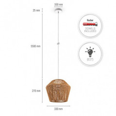 Paco Home Hängelampe Bambus Wohnzimmer Pendelleuchte Rattan Esstisch Esszimmer Lampe E27 Hängeleuchte Papier Boho, Farbe:Natu