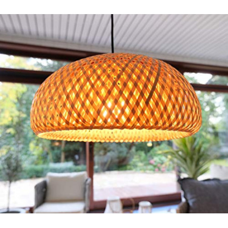 BOURGH Bambus Lampe GROSSETO - Lampe hängend mit Lampenschirm Bambus, 36 cm Durchmesser, korbgeflecht - Hängeleuchte Hängelam