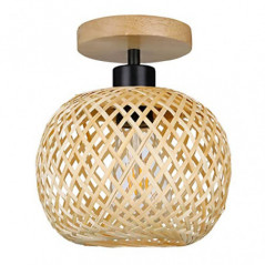 Vintage Boho Rattan Lampe Deckenleuchte Hängelampe - Bambus Holz Lampenschirm Deckenlampe Badlampe Badezimmerlampe Wandlampe 