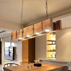 Holz Rustikal Hängeleuchte LED Pendelleuchte Retro Esstisch Hängelampe Retro Höhenverstellbar Pendellampe Industrielle Vintag