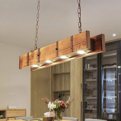 Holz Rustikal Hängeleuchte LED Pendelleuchte Retro Esstisch Hängelampe Retro Höhenverstellbar Pendellampe Industrielle Vintag