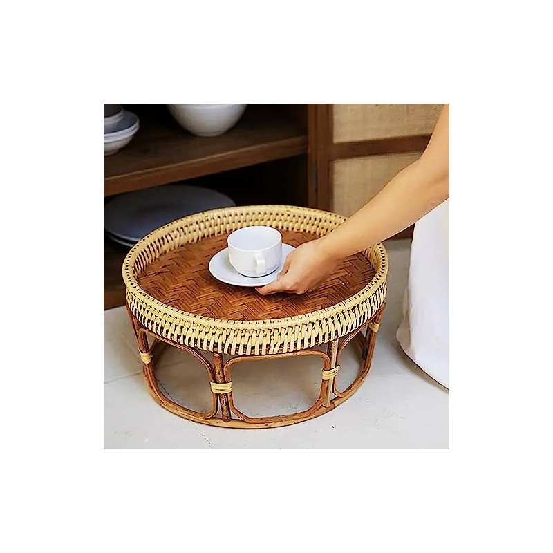 Moderner Couchtisch aus Holz und Mitteltisch aus Rattan, japanischer Tatami-Teetisch, niedriger Bodentisch, Sofa- und Konsole