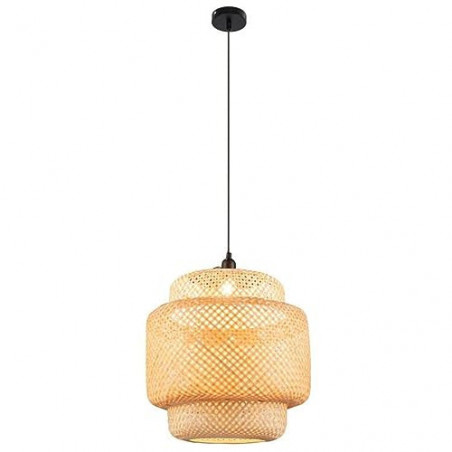 COSTWAY Pendelleuchte Bambus, Boho Lampe Hängend Rustikal, 40 * 40 * 43cm Geflochten Hängelampe Korb, E27-Glühbirne  Nicht In