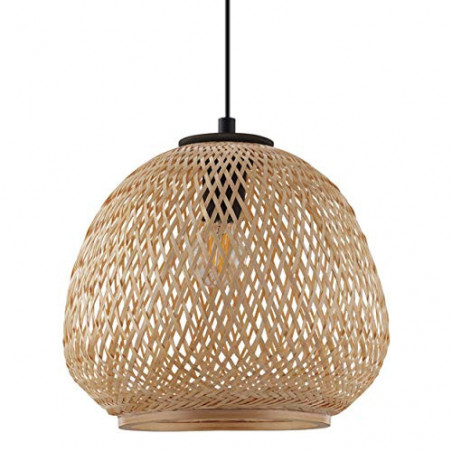 EGLO Pendelleuchte Dembleby, 1 flammige Hängelampe Vintage, Natur, Hygge, Hängeleuchte Holz Korb geflochten, Esstischlampe, W